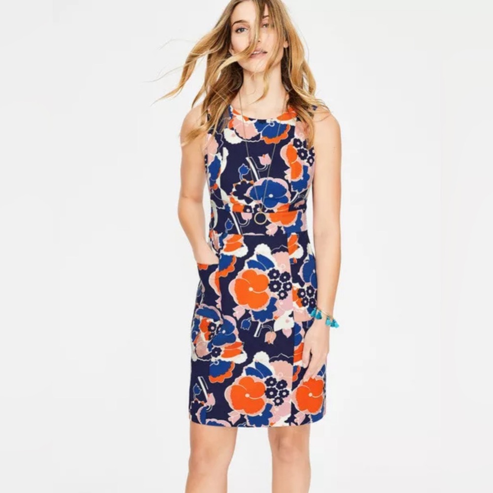 Boden Blue Floral Retro Sheath Dress Size 8R